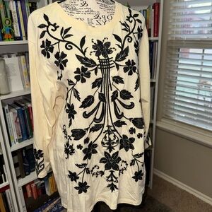 Johnny Was Cream and Black Floral Blouse